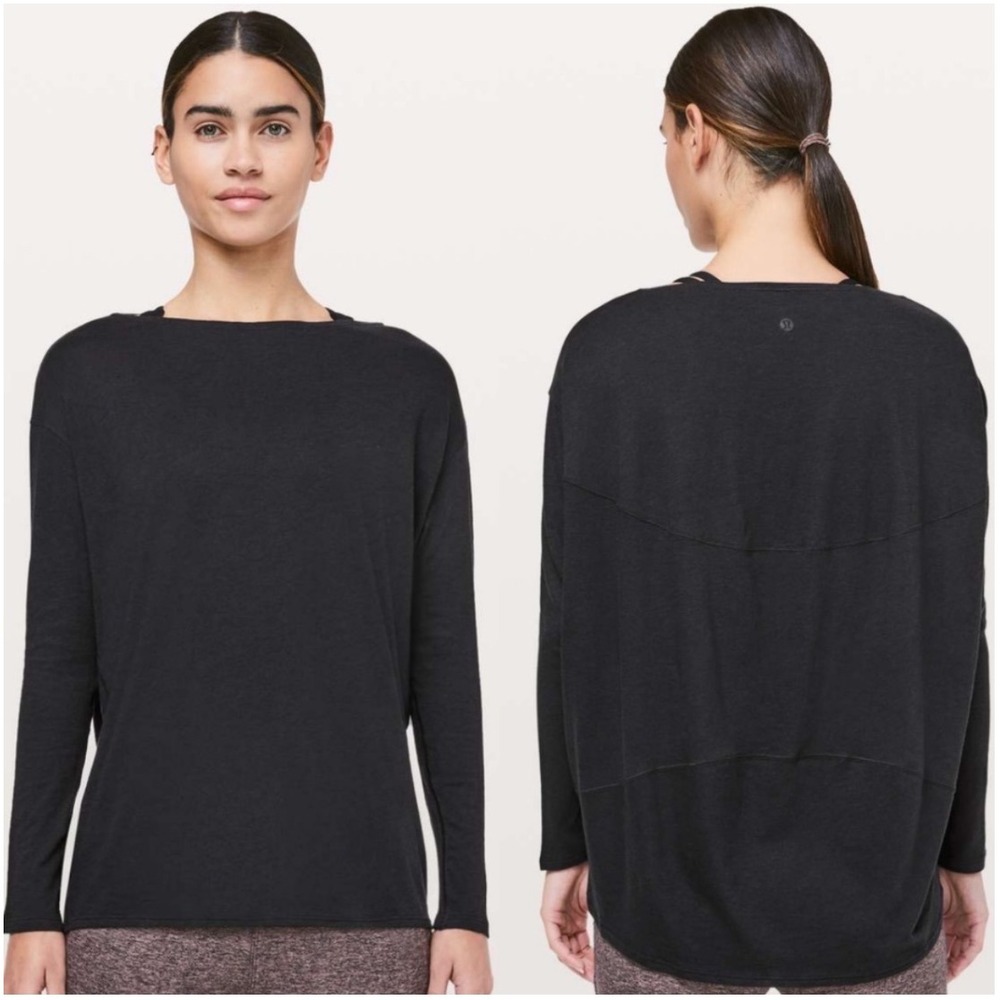 Lululemon Back In Action Long Sleeve Tee Black Womens Size 8 Medium Layering Top